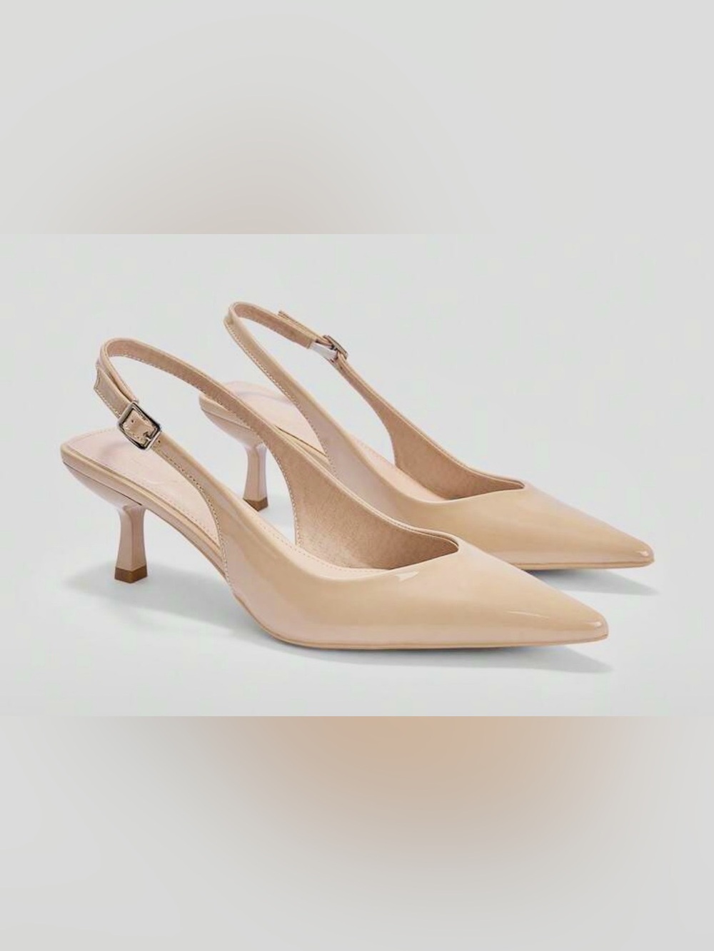 Pointed-Toe Slingback Kitten Heels in Nude